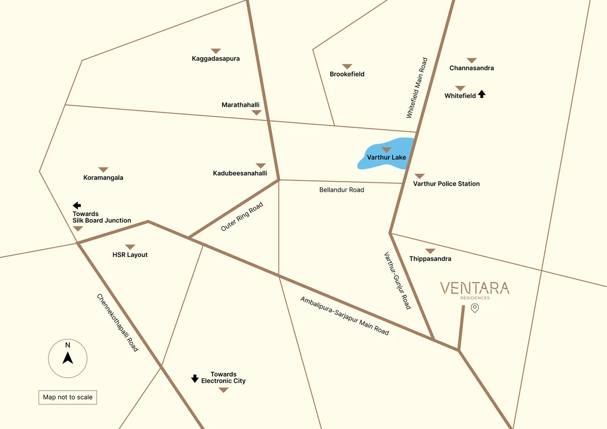 Amberstone Ventara location map showing access to Sarjapur Main Road, Wipro Sarjapur, Bellandur, Marathahalli and Whitefield